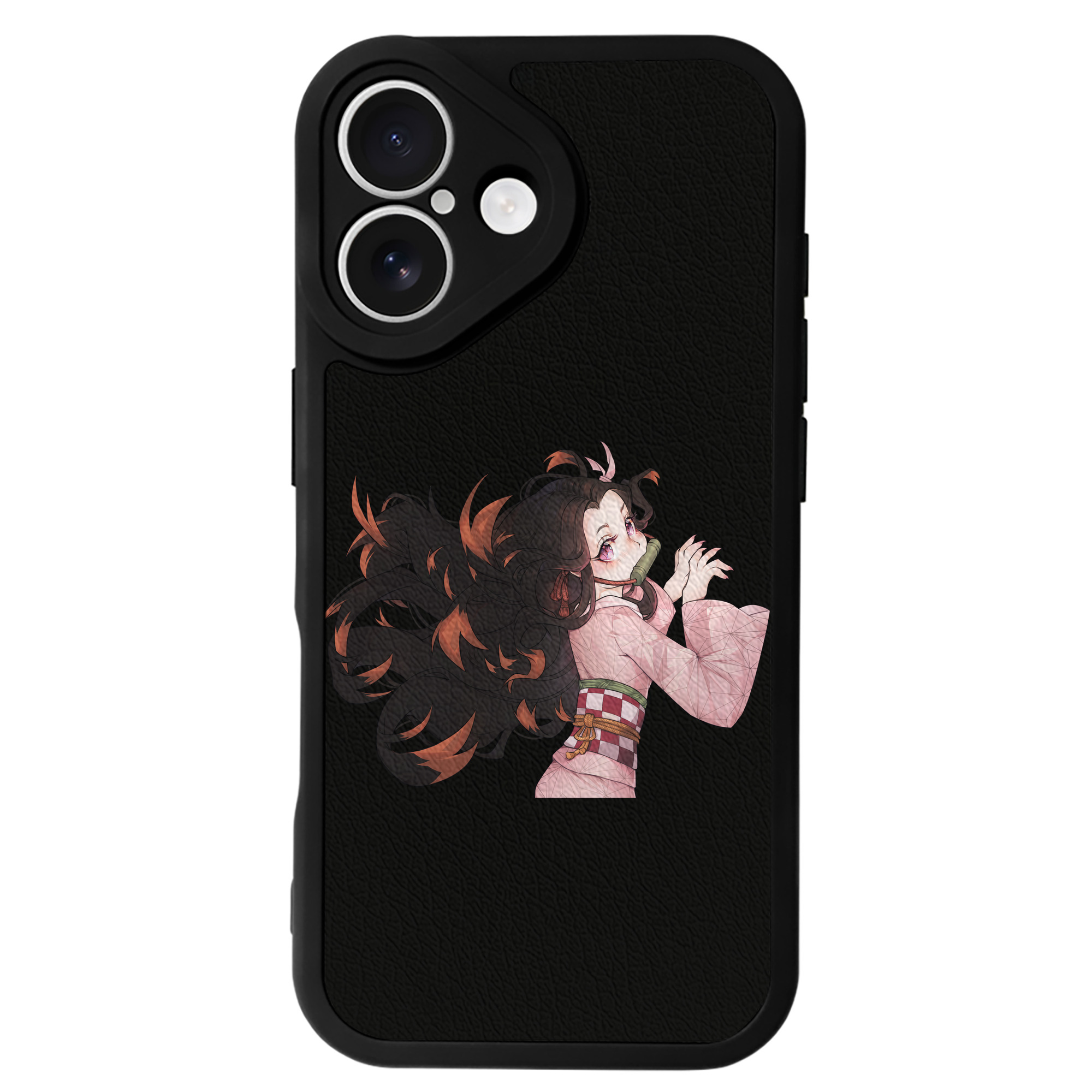 （画像用） 鬼滅の刃（きめつのやいば）竈門 禰󠄀豆子／かまど ねずこ Kamado Nezuko 【iPhone 16シリーズ対応】シリコンスマホケース（レザー調） 材質：シリコン